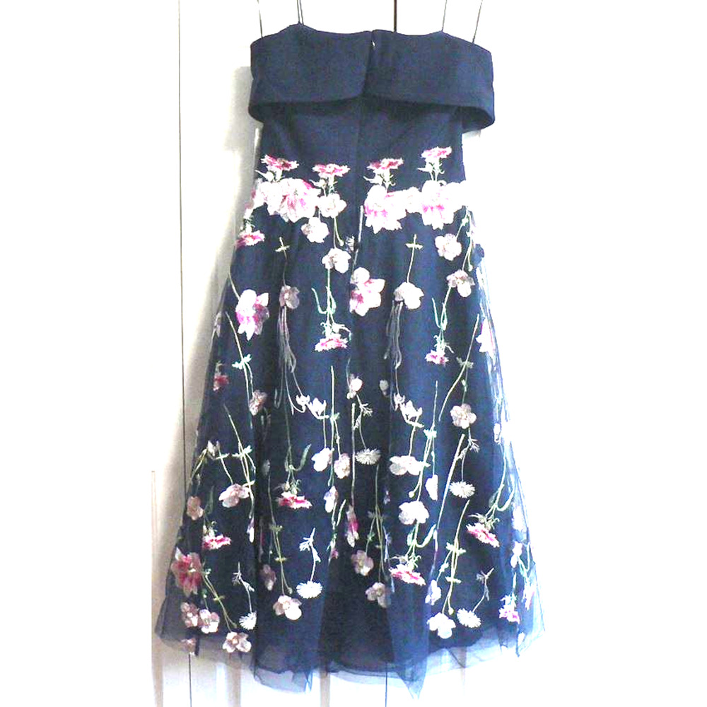 Teri Jon byRickie Freeman Crepe Off-the-Shoulder Embroidered Tulle Dress 10 $660 - Picture 9 of 11